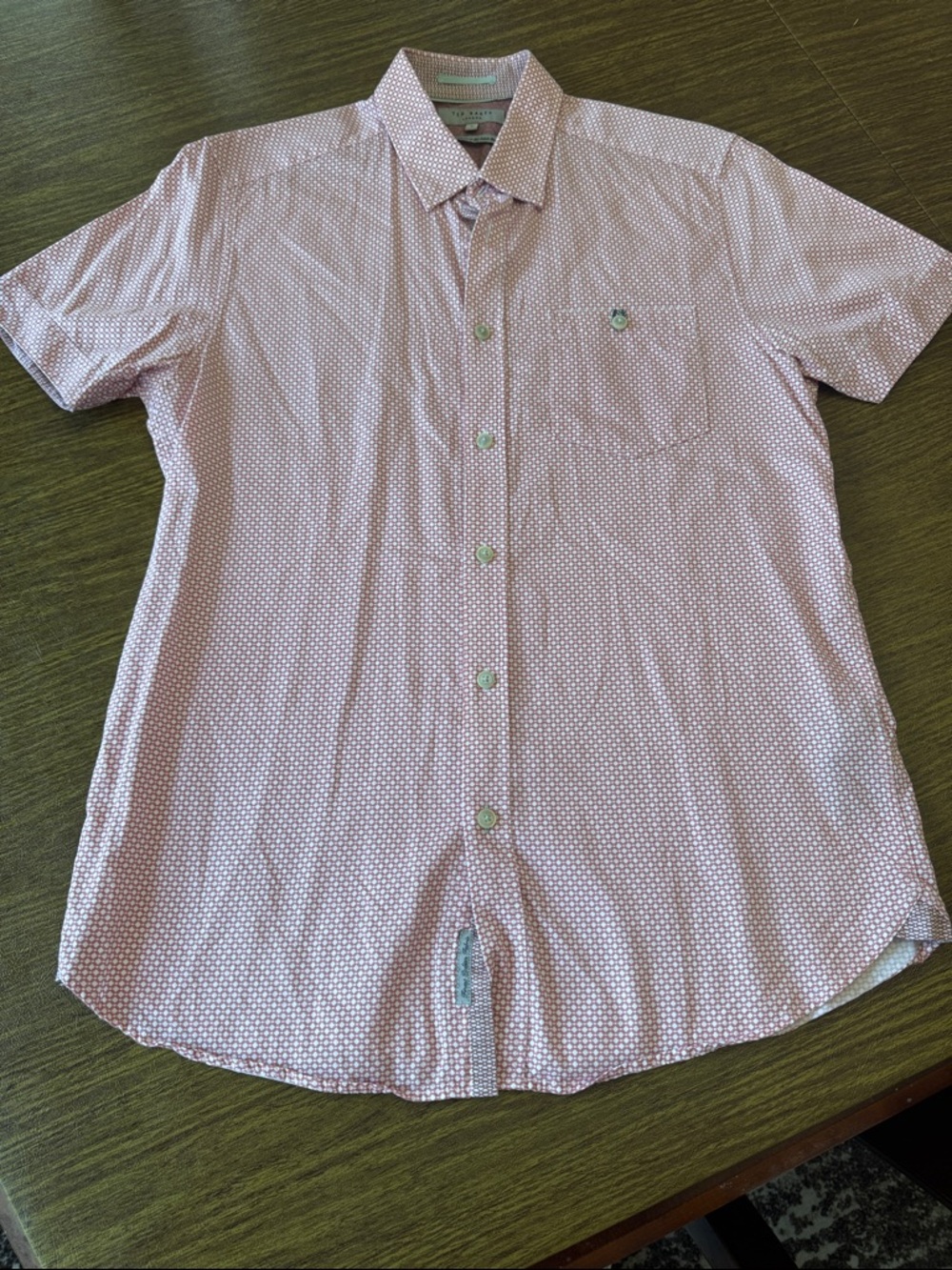 Ted Baker Men’s Pink Micro Dot Short Sleeve Button Down Shirt Size 3